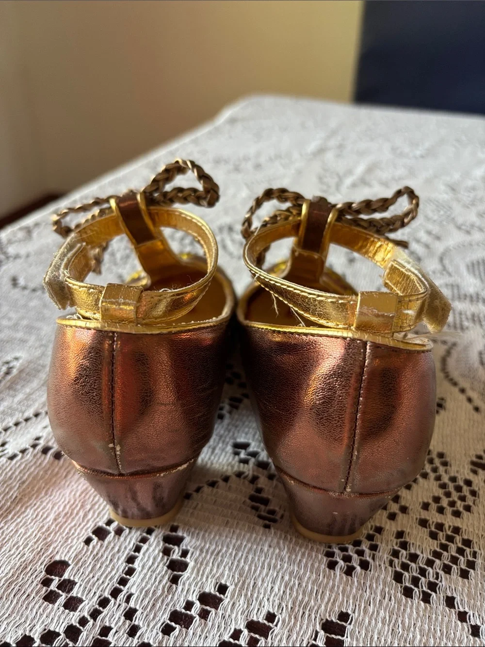 Disney Girls Metallic Bronze Gold Embroidered Dress Shoes